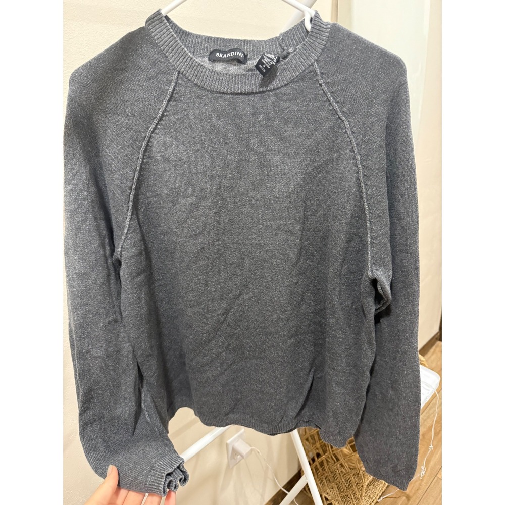 Brandini Mens Charcoal Gray 100% Cotton Raglan Crewneck Sweater Made in UK M